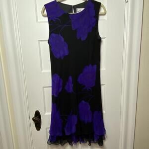 Vintage Sleeveless Floral Silk Dress Matching Sheer Cardigan Womens 14 Retro 90s